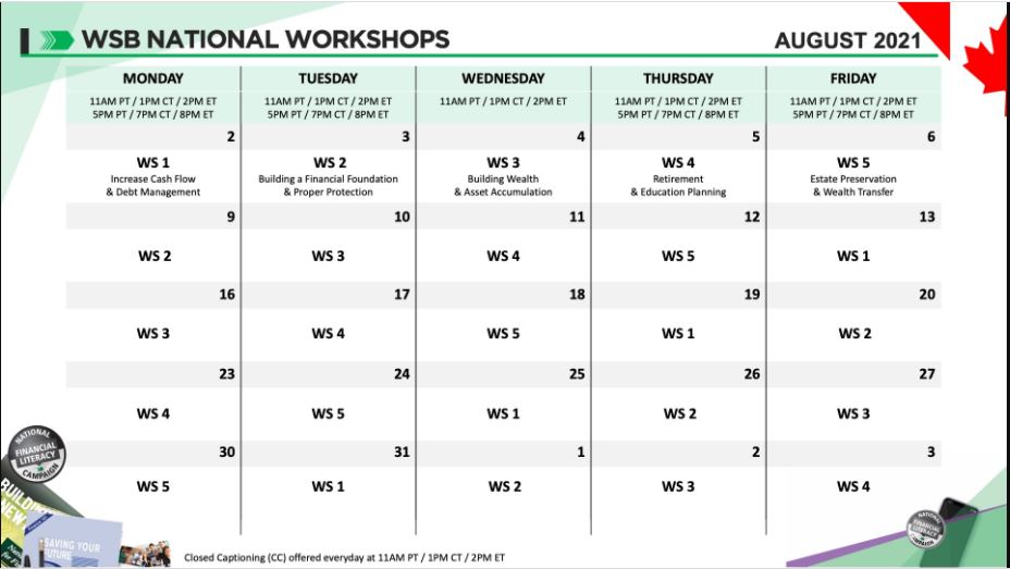 August Workshop Schedule